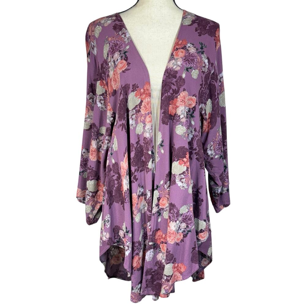 Torrid SZ 3/4 (3/4X-Large) Shirttail Kimono Open-Front Floral Long Loose Sleeves